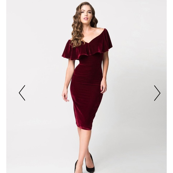 Unique Vintage Dresses & Skirts - Unique Vintage burgundy red velvet wiggle dress